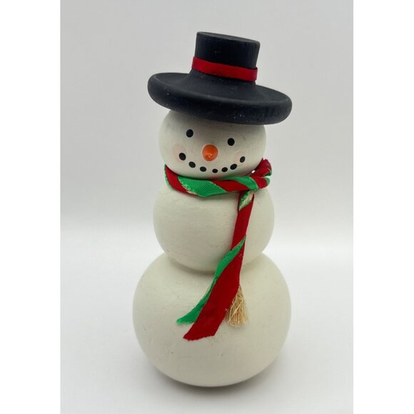 Vintage Classic Snowman Christmas Figurine Black Top Hat Hand Painted - Picture 8 of 8